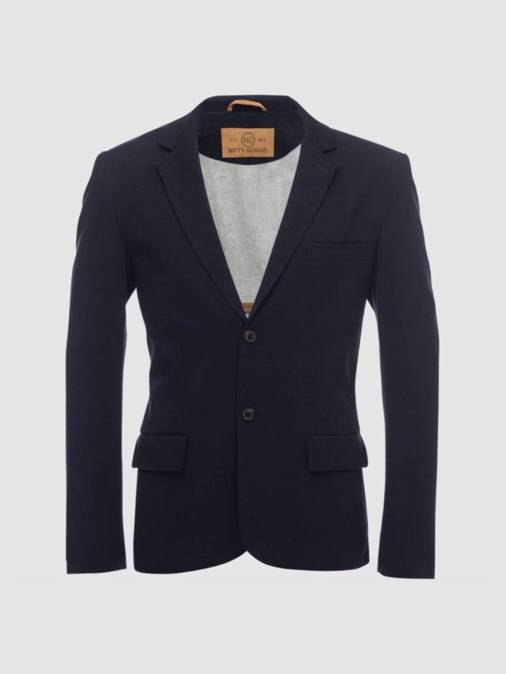 Nifty Genius Notched Lapel Cotton Stretch Single Breasted Blazer Dark Blue, M
